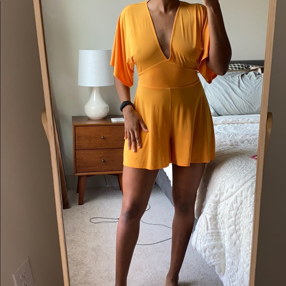 Express Solid Orange Romper